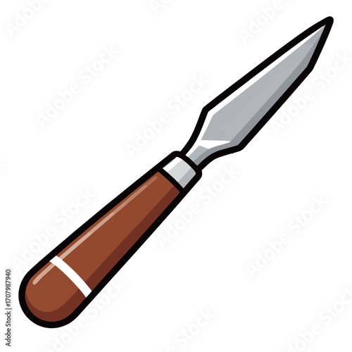 A simple cartoon vector illustration of a spear-shaped knife or chisel with a brown handle, representing tools, craftsmanship, and ancient or historical weapons.