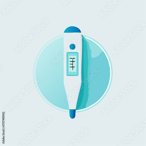Digital Thermometer Displaying Temperature Readings Against a Blue Circular Background