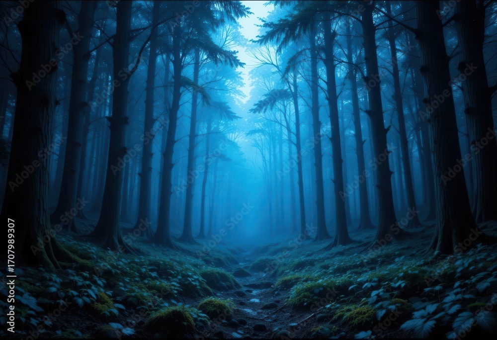 Fototapeta premium Woodland Abstract Enchanted Blue Forest with Texture and Light