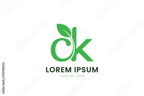 Minimalist green leaf logo design ok with lorem ipsum text for organic brands
