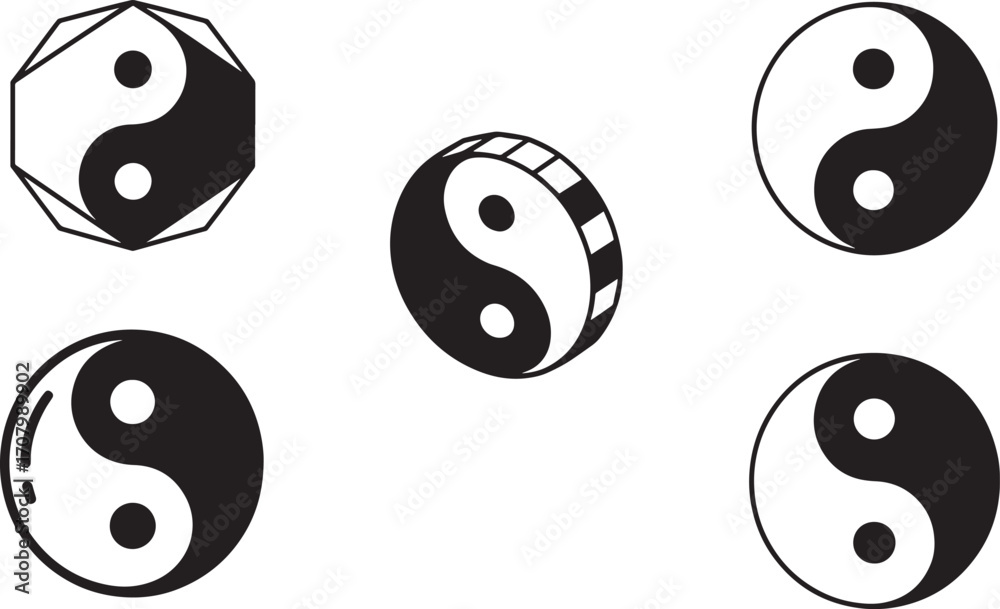 Fototapeta premium Yin Yang Symbol Vector Set Depicting Balance and Harmony in Taoist Philosophy and Design