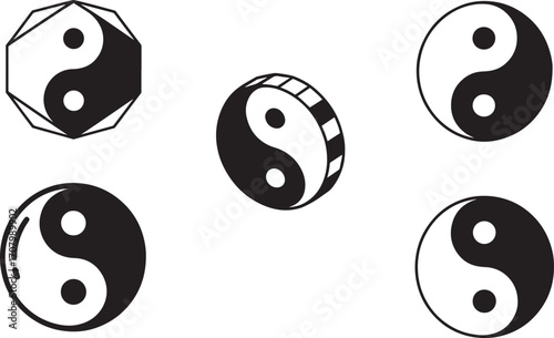 Yin Yang Symbol Vector Set Depicting Balance and Harmony in Taoist Philosophy and Design