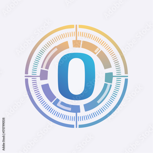 Futuristic Digital Zero Icon: Circular Interface Design with Gradient Hues and Precision