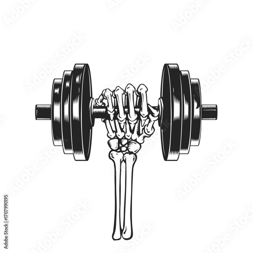 Skeleton Hand Holding Dumbbell Vector Illustration – Fitness, Gym, and Bodybuilding Concept