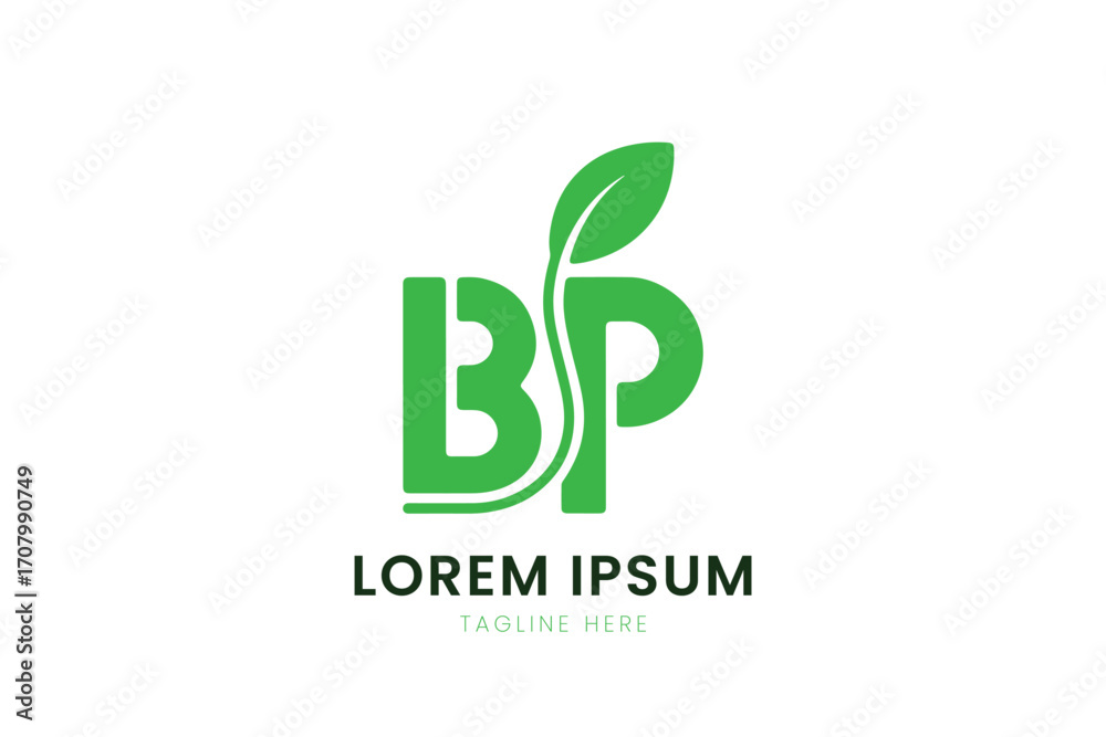 Fototapeta premium Modern green bp logo with leaf element simple corporate identity design