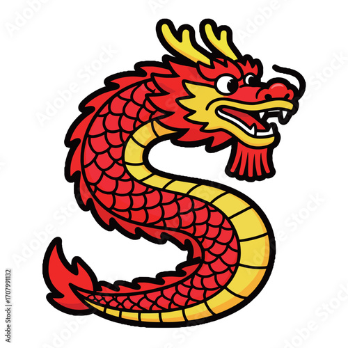 A simple cartoon illustration of a traditional Chinese dragon, perfect for cultural, festive, or fantasy themes.