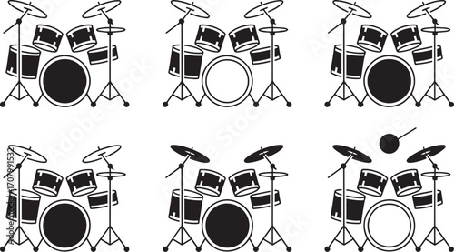 Complete Drum Kit Collection Percussion Instruments and Musical Ensemble in Vector Format