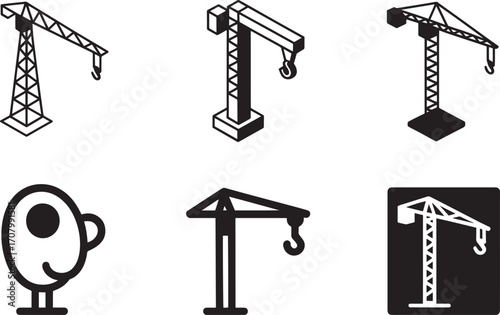 Construction Crane Vector Illustration Building Equipment Lifting Machinery Industrial Tool