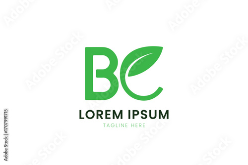 Modern minimalist green bc letter logo design with leaf element and lorem ipsum text