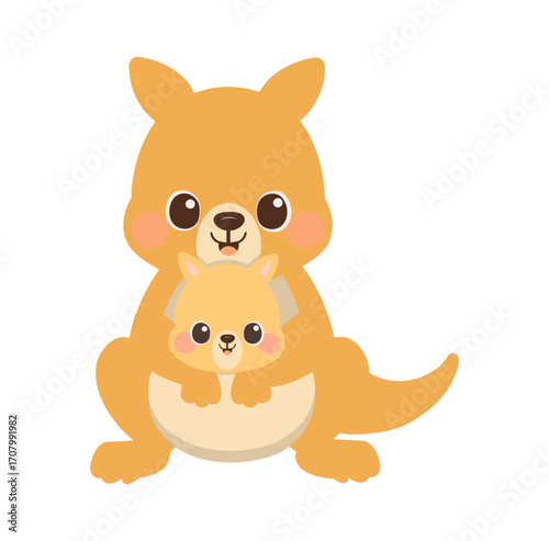 Cartoon Illustration of Kangaroo with Joey
