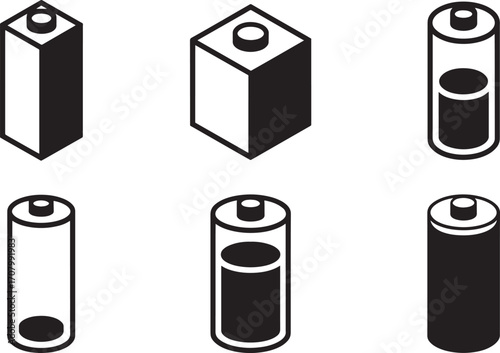 Detailed Battery Silhouette Collection Energy Source Icon Set Power Vector Illustration