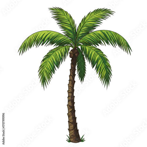 Lush Tropical Palm Tree Vibrant Green Foliage and Brown Trunk isolated on transparent background