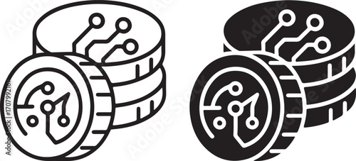 Digital Coin Stack Icon Representing Cryptocurrency, Blockchain, and Financial Technology
