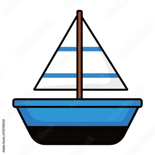 A simple cartoon illustration of a sailboat with a blue hull, ideal for concepts related to sailing, hobbies, and water transportation.