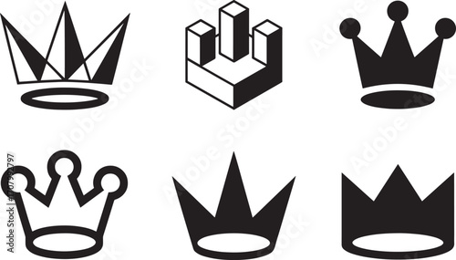 Elegant Crown Collection A Set of Six Distinct Designs for Royalty and Symbolism in Vector Format Art