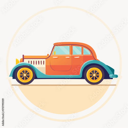 Vintage Car: A classic car in a retro style. The illustration shows a vintage car with a classic design, ready for a drive. 