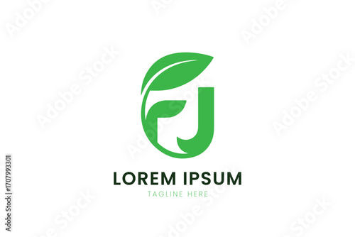Modern green leafy letter j logo design minimalist organic brand identity