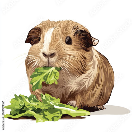 Adorable Guinea Pig Enjoying Fresh Greens