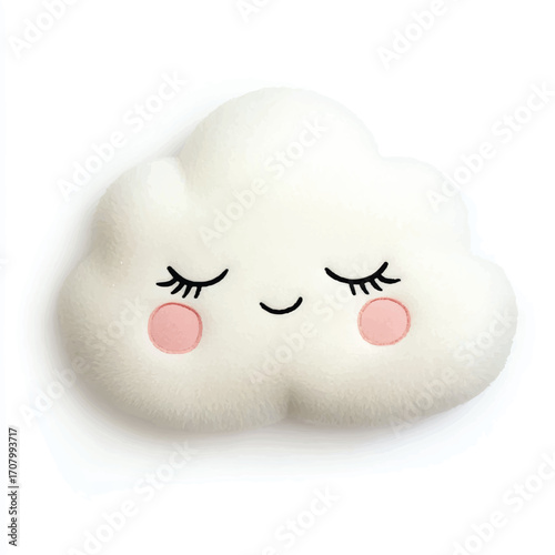 Adorable white plush cloud pillow with a sleeping face