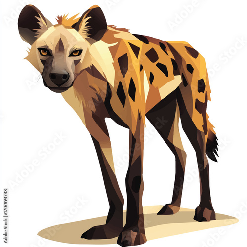 Hyena focused alert standing hunting posture detailed illustration
