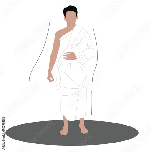 men wearing ihram clothes. man pilgrim hajj standing 