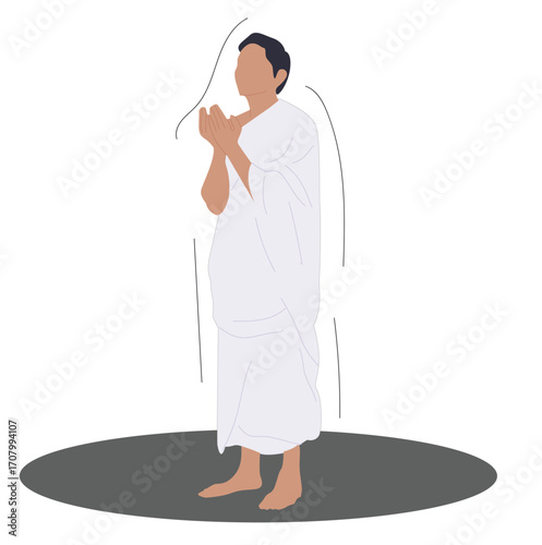  man wearing ihram clothes. Flat Illustration vector, hajj, umrah.
