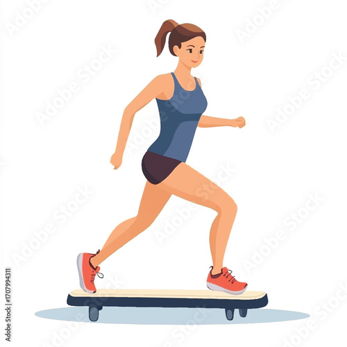  Athletic young woman running on a balance board trainer