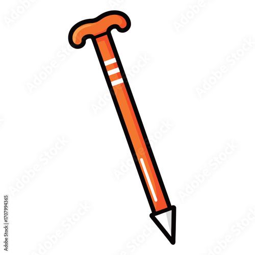 A simple cartoon illustration of an orange climbing or trekking pole, representing hiking, adventure, and outdoor sports.