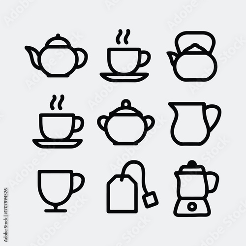 Assorted teacups and teapots icons silhouette vector illustration