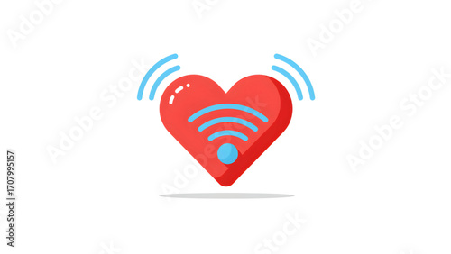 Red heart with Wi-Fi signal waves, symbolizing digital love, online connection, or social media relationships,