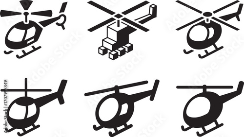 Isometric Helicopter Icons Set Vector Illustration Transportation Aviation Vehicle Design Elements