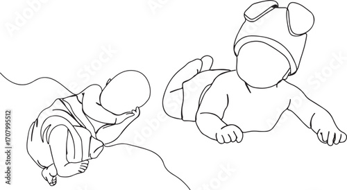 Baby Sitting Cute Line Art – Infant Toddler Outline Sketch, Child Kids Sitting Pose Drawing, Baby Sitting Minimal Illustration, Cute Baby Hand Drawn Line Sketch, Infant Sitting Figure Outline, Minimal