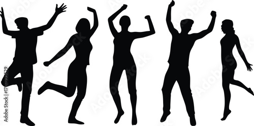 Ballet Dancer Silhouette Collection Vector Illustration,Black and white vector silhouette of couple dancing,set of men and women street dancers in silhouette, Set of black solid people dancing,Ai