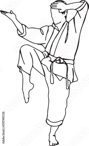 Karate Martial Arts Fighter – Man Combat Pose Line Art, Karate Sports Outline Drawing, Fighter Karate Training Man Sketch, Martial Combat Arts Karate Athlete, Pose Karate Man Fighting Art, Kickboxing 