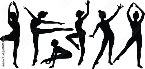 Ballet Dancer Silhouette Collection Vector Illustration,Black and white vector silhouette of couple dancing,set of men and women street dancers in silhouette, Set of black solid people dancing,Ai
