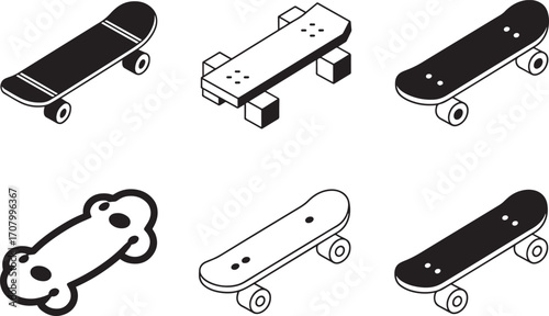 Isometric Skateboard Icons Collection Skate Symbol Isolated on Transparent Background