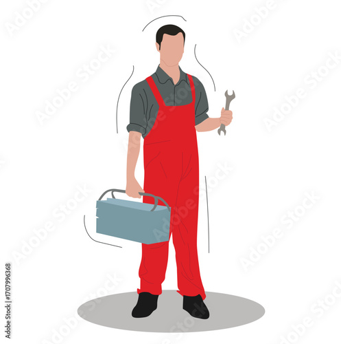 mechanic carrying toolbox. mechanic carrying a box containing repair tools