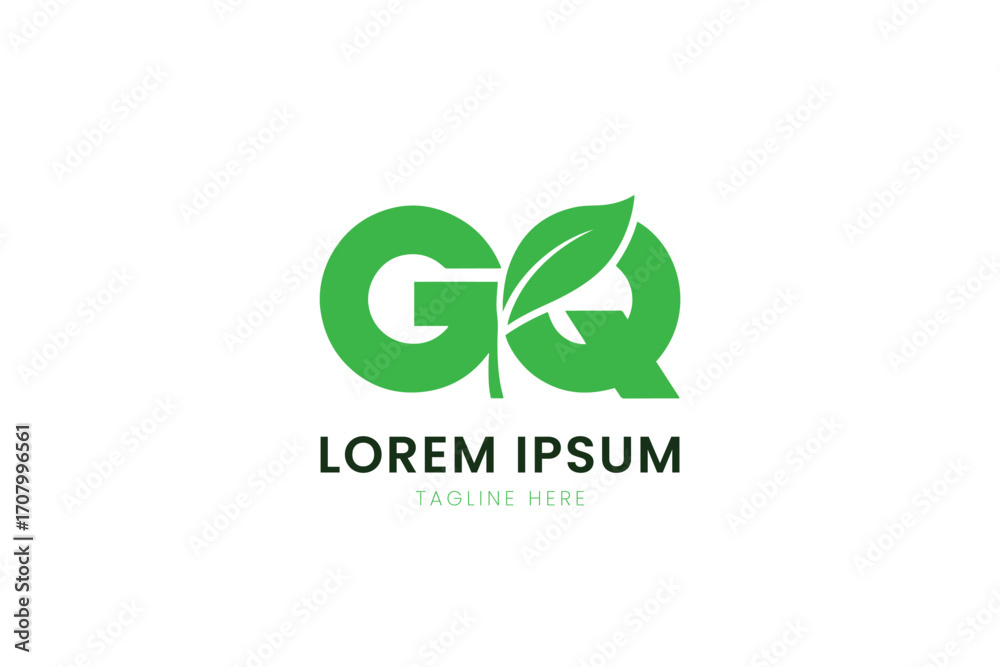 Fototapeta premium Minimalist green gq logo design with leaf element for eco-friendly brands