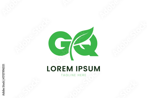 Minimalist green gq logo with leaf element and lorem ipsum placeholder text