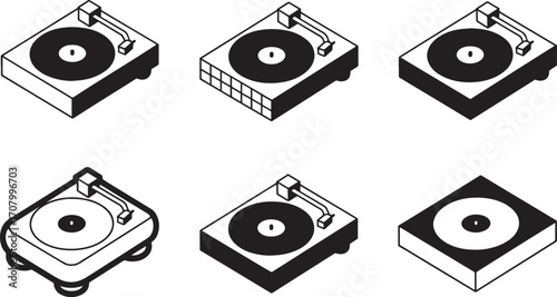 Isometric Turntable Icon Vector Illustration: Audio Equipment for DJing and Sound Production Design