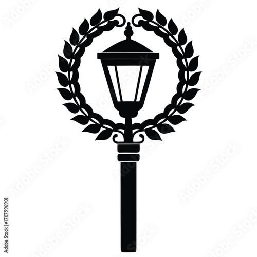 street lamp with wreath vector icon