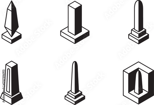 Monument Icons Set Vector Illustration with Obelisk, Pillar, and Column Designs