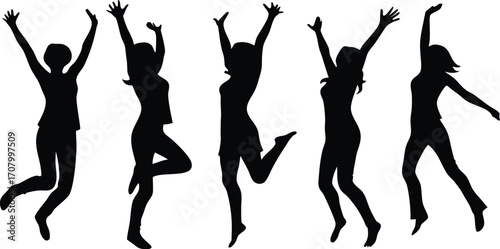 Ballet Dancer Silhouette Collection Vector Illustration,Black and white vector silhouette of couple dancing,set of men and women street dancers in silhouette, Set of black solid people dancing,Ai