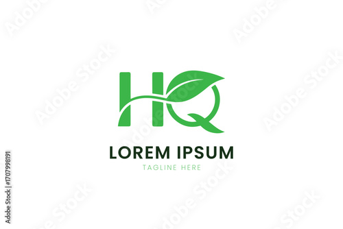 Modern minimalist green hq logo with leaf element and lorem ipsum text