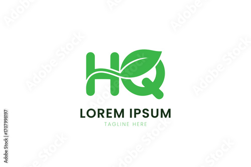 Minimalist green hq logo design with leaf element for eco-friendly brands