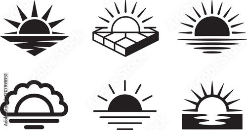Sunrise Over the Horizon Vector Illustration Depicting a Serene Dawn with Sharp Rays and Reflected Light