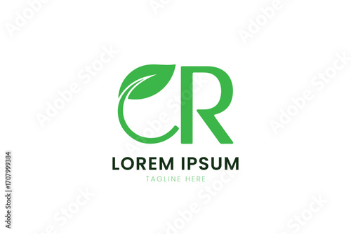 Minimalist green leaf and letter cr logo design modern nature symbol