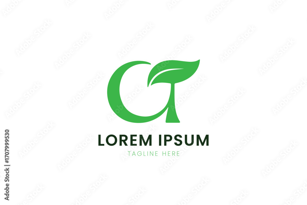 Fototapeta premium Minimalist green leaf logo design with lorem ipsum placeholder text