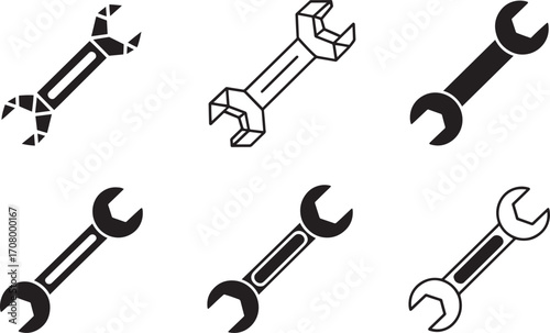 Wrench Icon Vector Set Depicting Mechanical Tools for Repair and Maintenance Tasks