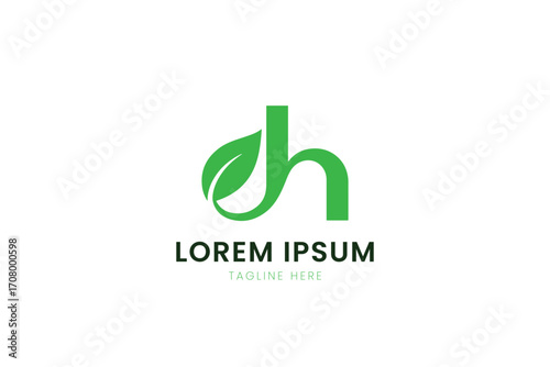 Minimalist green letter h logo with leaf element for eco friendly brands